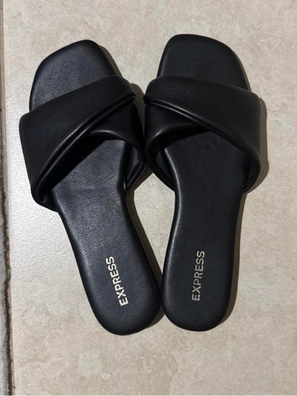 Express Black Padded Crossover Slide Sandals